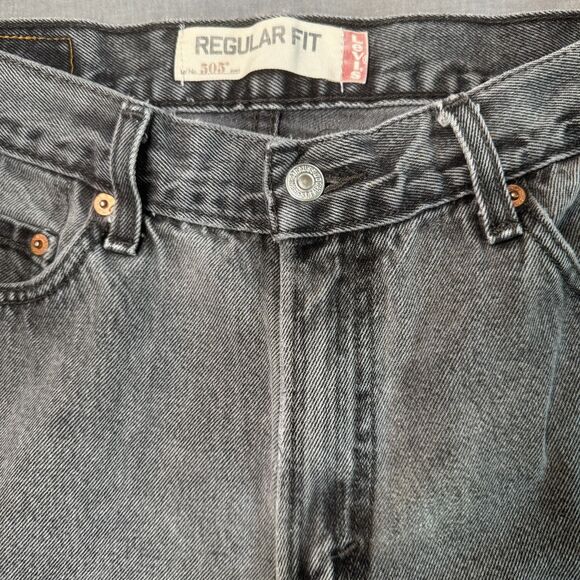 VTG Levis 505 Jeans Men 33x30 Black Marbled Regular Straight Leg Denim Y2K STAIN - Picture 3 of 13